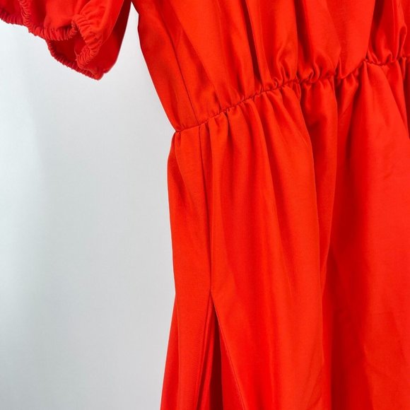 LDT Dress Red Maxi Puff Sleeve Waist Tie Pleated A-Line Back Zip NWOT Size 12 - Picture 3 of 8